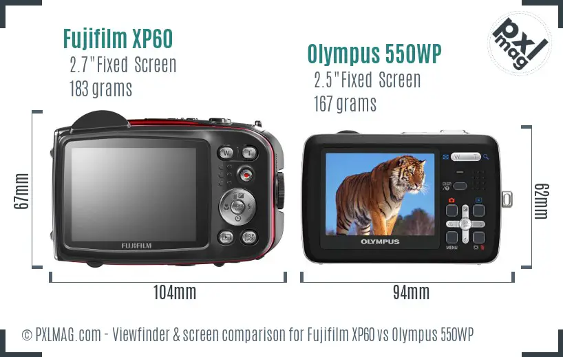 Fujifilm XP60 vs Olympus 550WP Screen and Viewfinder comparison