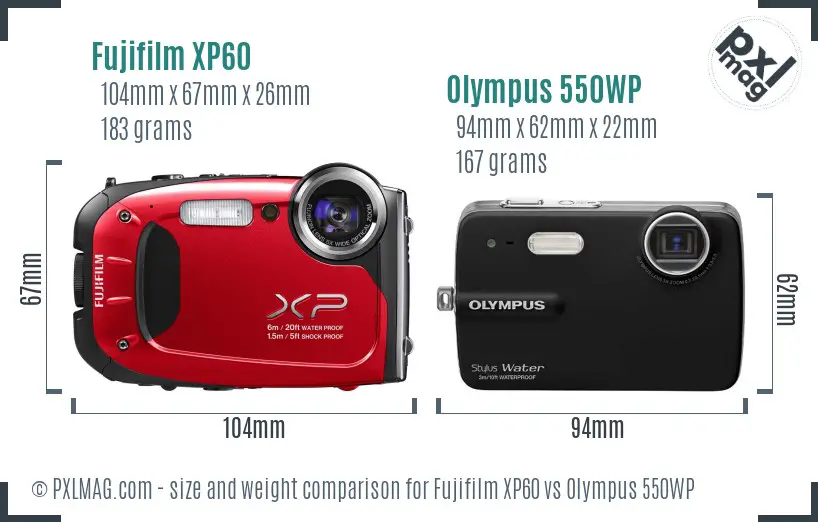 Fujifilm XP60 vs Olympus 550WP size comparison