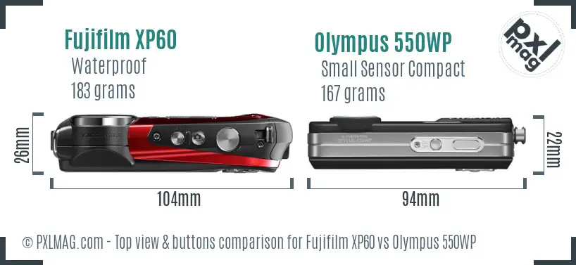 Fujifilm XP60 vs Olympus 550WP top view buttons comparison