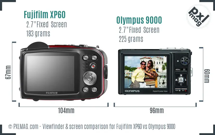 Fujifilm XP60 vs Olympus 9000 Screen and Viewfinder comparison