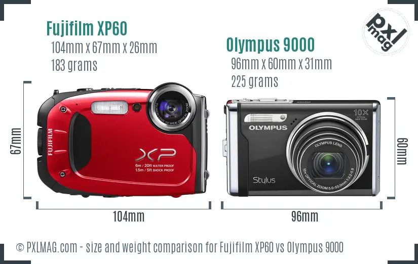 Fujifilm XP60 vs Olympus 9000 size comparison