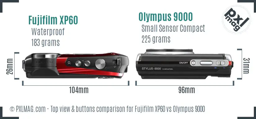 Fujifilm XP60 vs Olympus 9000 top view buttons comparison