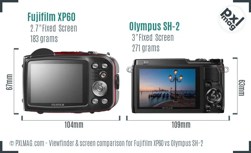 Fujifilm XP60 vs Olympus SH-2 Screen and Viewfinder comparison