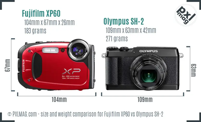 Fujifilm XP60 vs Olympus SH-2 size comparison