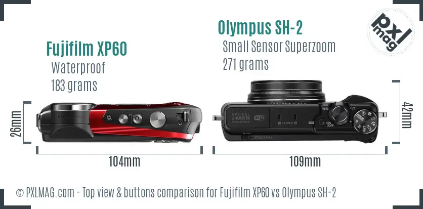 Fujifilm XP60 vs Olympus SH-2 top view buttons comparison