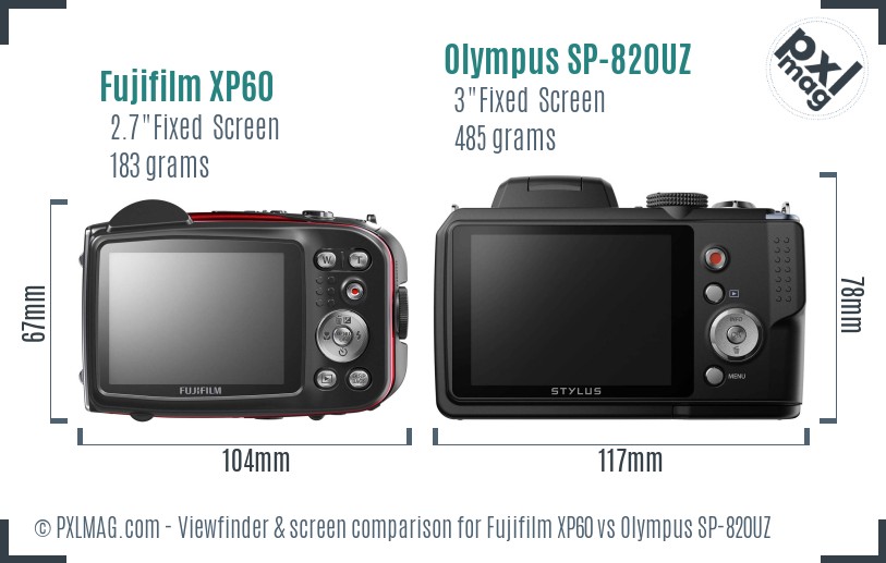 Fujifilm XP60 vs Olympus SP-820UZ Screen and Viewfinder comparison