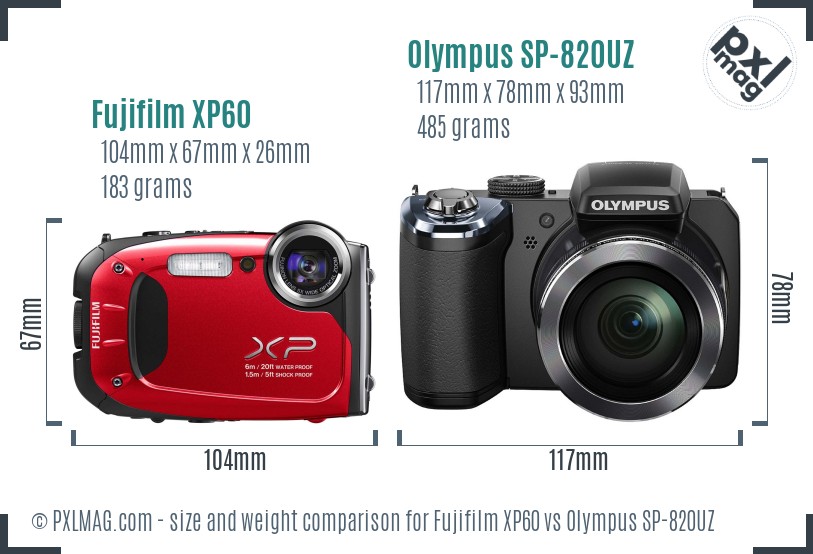 Fujifilm XP60 vs Olympus SP-820UZ size comparison