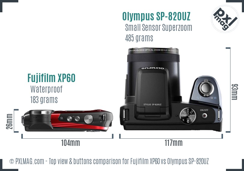 Fujifilm XP60 vs Olympus SP-820UZ top view buttons comparison