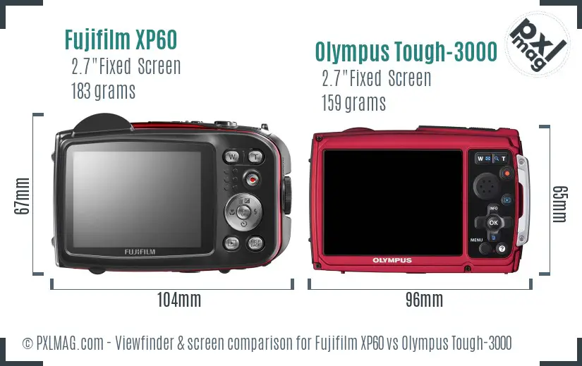 Fujifilm XP60 vs Olympus Tough-3000 Screen and Viewfinder comparison