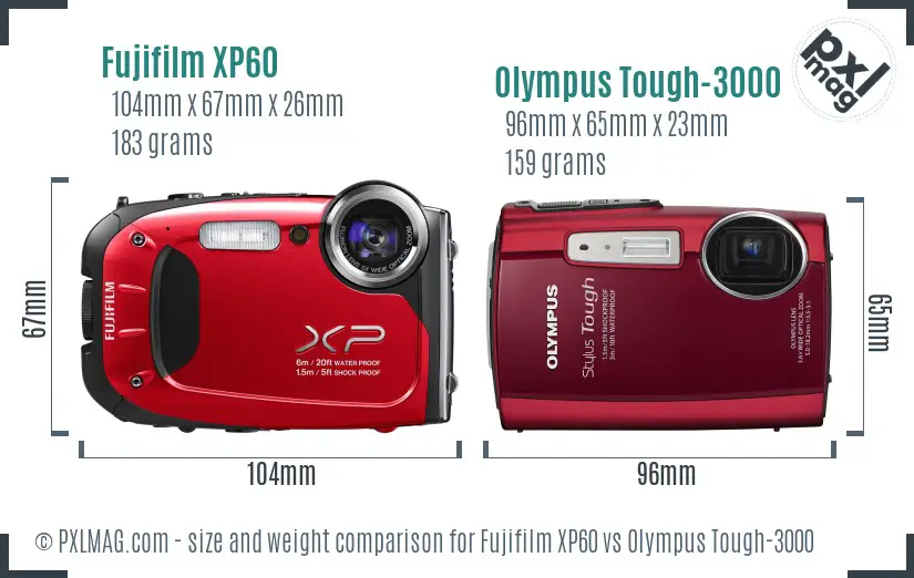 Fujifilm XP60 vs Olympus Tough-3000 size comparison