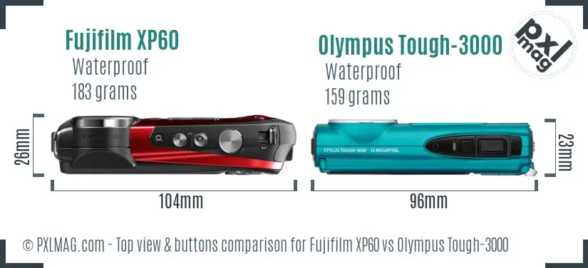 Fujifilm XP60 vs Olympus Tough-3000 top view buttons comparison