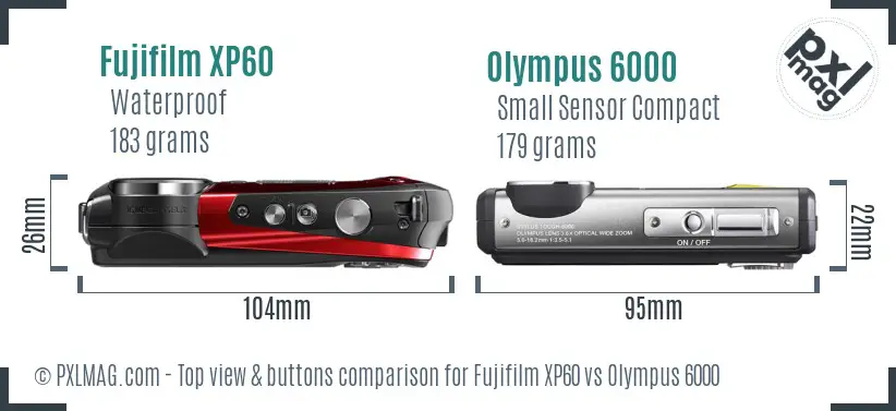Fujifilm XP60 vs Olympus 6000 top view buttons comparison Fujifilm XP60 vs Olympus 6000 top view buttons comparison