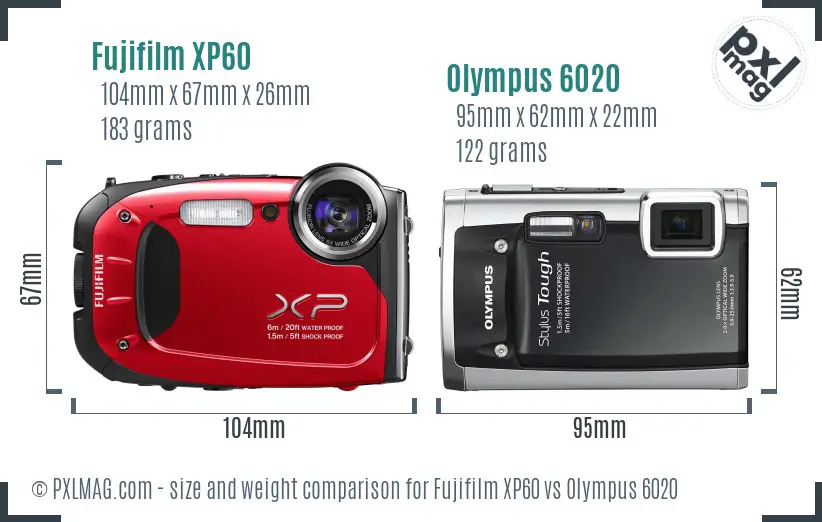 Fujifilm XP60 vs Olympus 6020 size comparison Fujifilm XP60 vs Olympus 6020 size comparison
