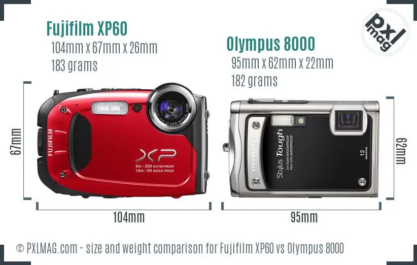 Fujifilm XP60 vs Olympus 8000 size comparison Fujifilm XP60 vs Olympus 8000 size comparison