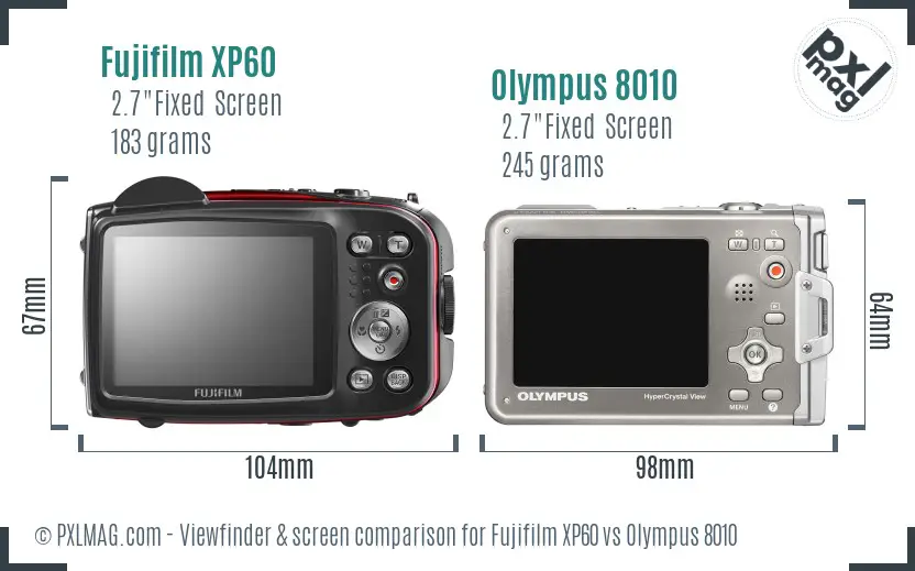 Fujifilm XP60 vs Olympus 8010 Screen and Viewfinder comparison