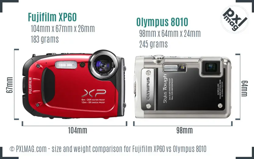 Fujifilm XP60 vs Olympus 8010 size comparison