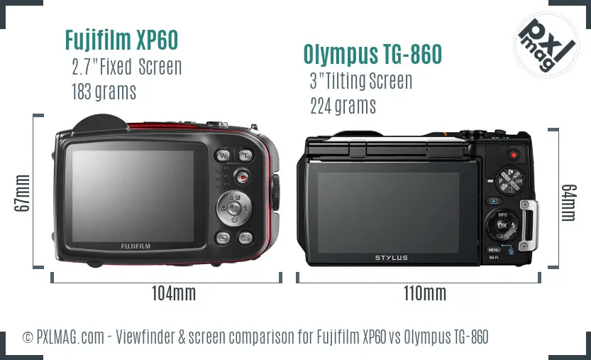 Fujifilm XP60 vs Olympus TG-860 Screen and Viewfinder comparison