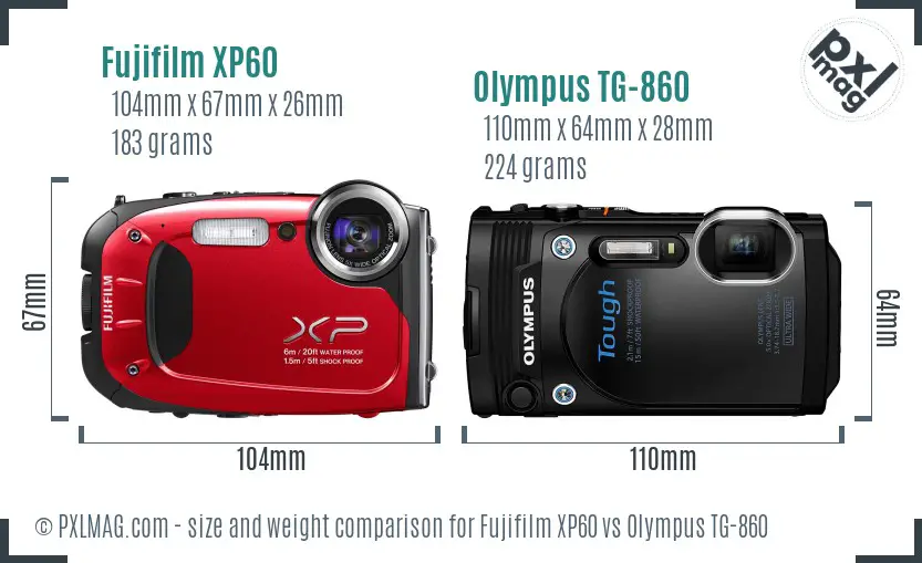 Fujifilm XP60 vs Olympus TG-860 size comparison