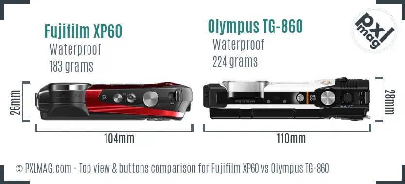 Fujifilm XP60 vs Olympus TG-860 top view buttons comparison