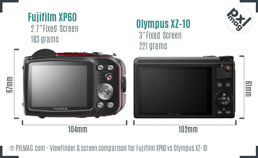 Fujifilm XP60 vs Olympus XZ-10 Screen and Viewfinder comparison