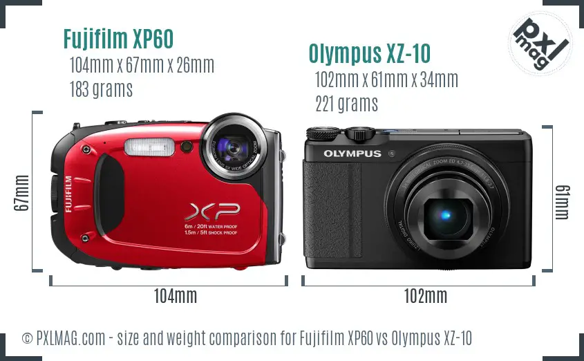 Fujifilm XP60 vs Olympus XZ-10 size comparison