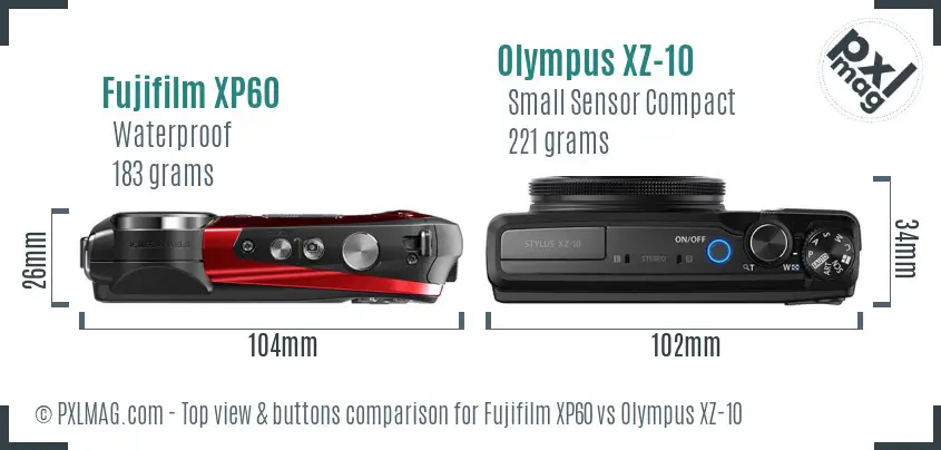 Fujifilm XP60 vs Olympus XZ-10 top view buttons comparison