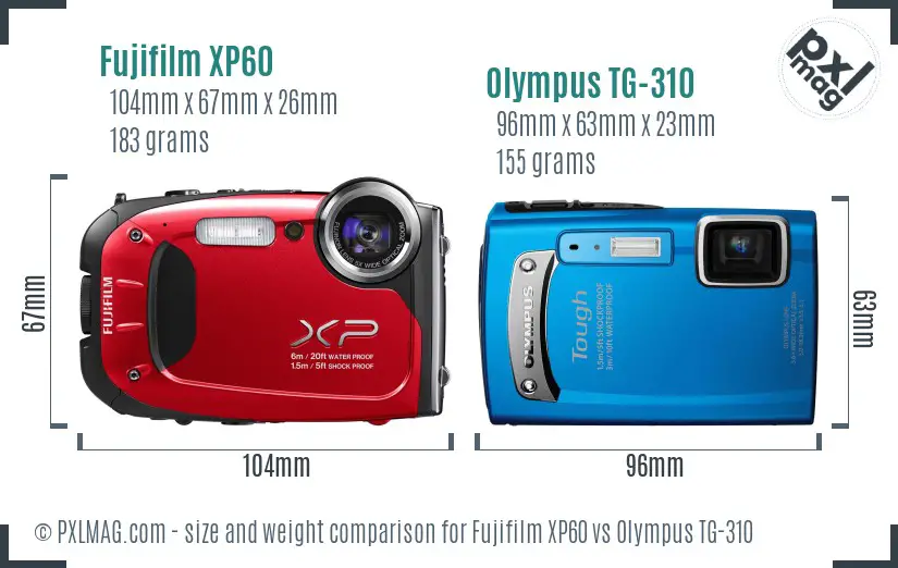 Fujifilm XP60 vs Olympus TG-310 size comparison