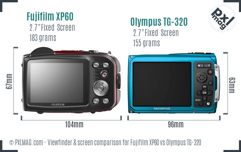 Fujifilm XP60 vs Olympus TG-320 Screen and Viewfinder comparison