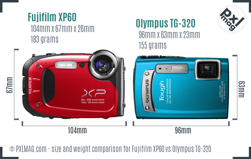 Fujifilm XP60 vs Olympus TG-320 size comparison Fujifilm XP60 vs Olympus TG-320 size comparison