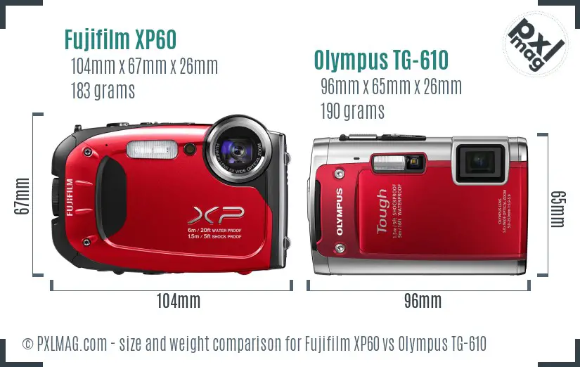 Fujifilm XP60 vs Olympus TG-610 size comparison