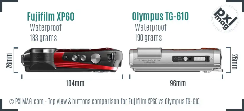 Fujifilm XP60 vs Olympus TG-610 top view buttons comparison