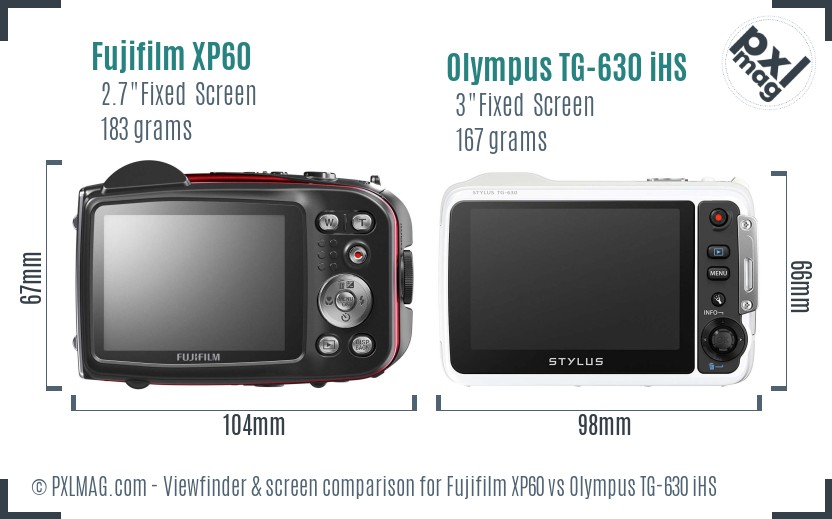Fujifilm XP60 vs Olympus TG-630 iHS Screen and Viewfinder comparison