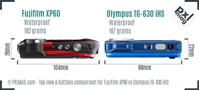 Fujifilm XP60 vs Olympus TG-630 iHS top view buttons comparison