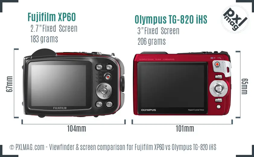 Fujifilm XP60 vs Olympus TG-820 iHS Screen and Viewfinder comparison