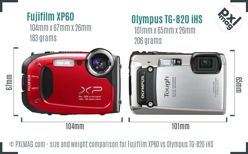 Fujifilm XP60 vs Olympus TG-820 iHS size comparison