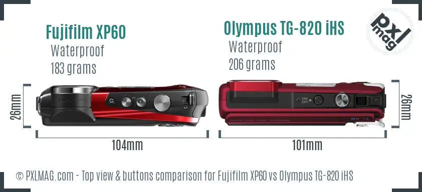 Fujifilm XP60 vs Olympus TG-820 iHS top view buttons comparison