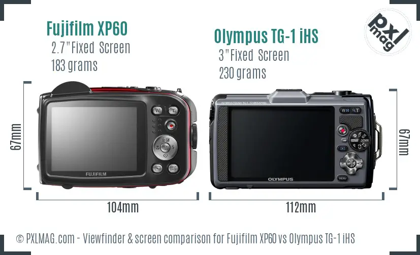Fujifilm XP60 vs Olympus TG-1 iHS Screen and Viewfinder comparison