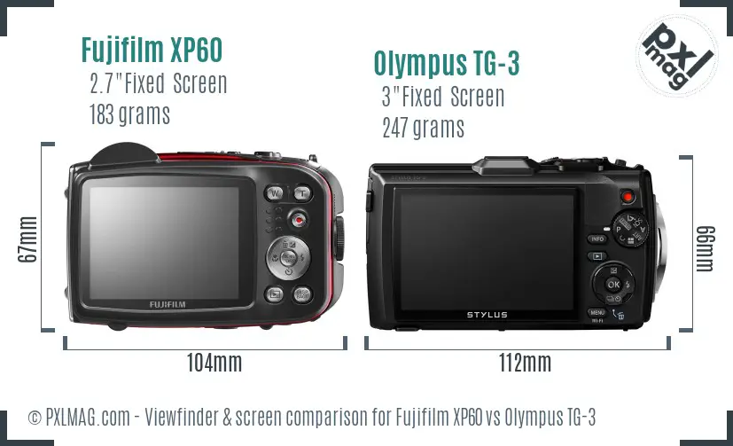 Fujifilm XP60 vs Olympus TG-3 Screen and Viewfinder comparison