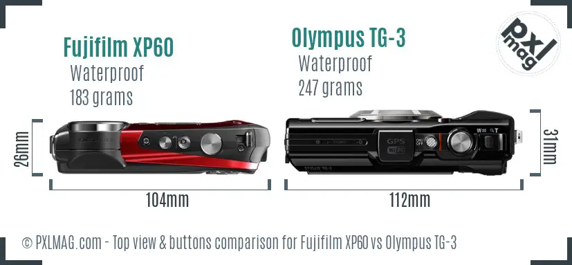 Fujifilm XP60 vs Olympus TG-3 top view buttons comparison