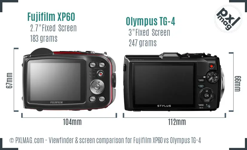 Fujifilm XP60 vs Olympus TG-4 Screen and Viewfinder comparison