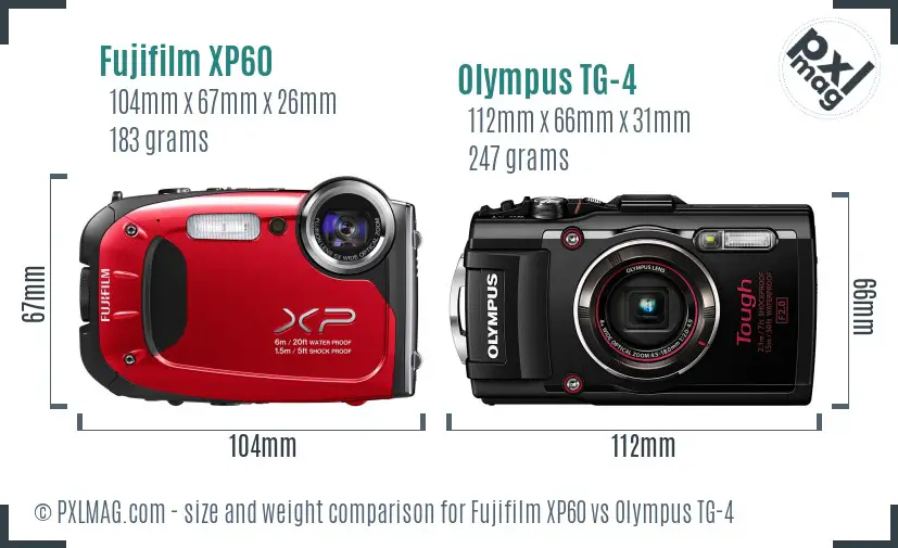 Fujifilm XP60 vs Olympus TG-4 size comparison
