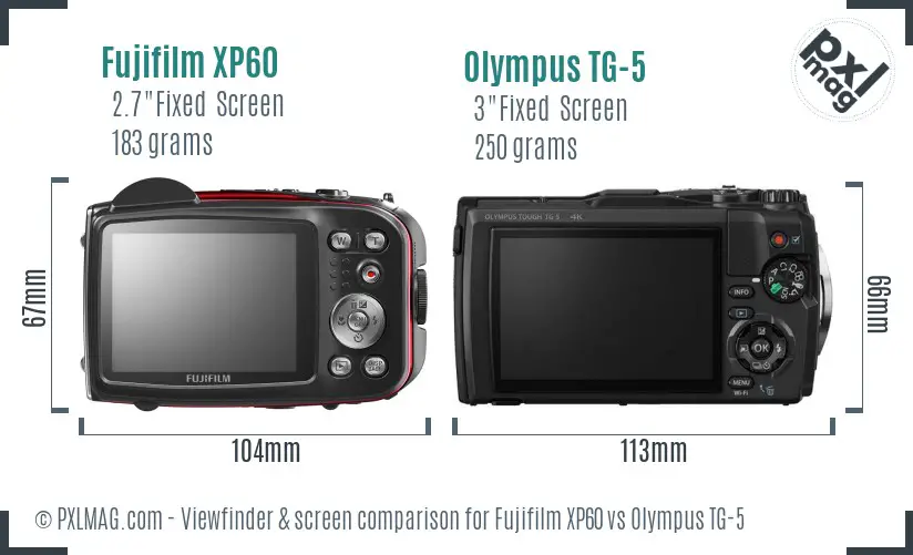 Fujifilm XP60 vs Olympus TG-5 Screen and Viewfinder comparison