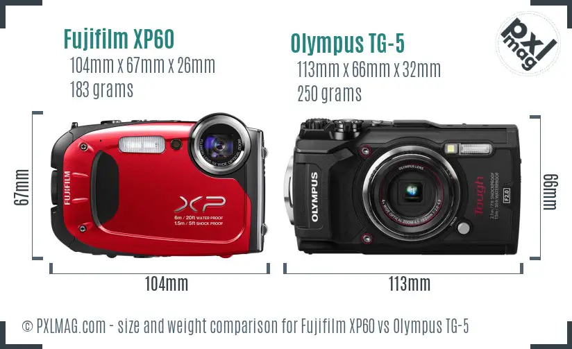Fujifilm XP60 vs Olympus TG-5 size comparison