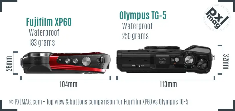 Fujifilm XP60 vs Olympus TG-5 top view buttons comparison