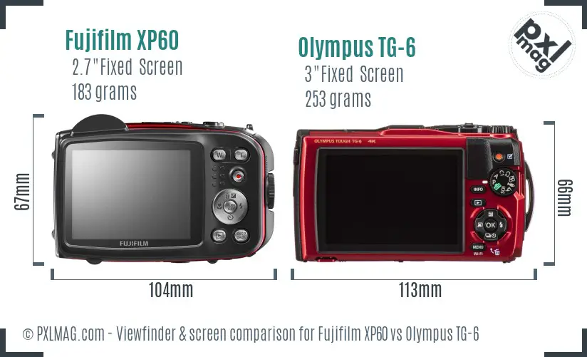 Fujifilm XP60 vs Olympus TG-6 Screen and Viewfinder comparison