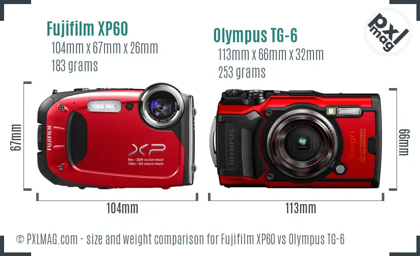Fujifilm XP60 vs Olympus TG-6 size comparison