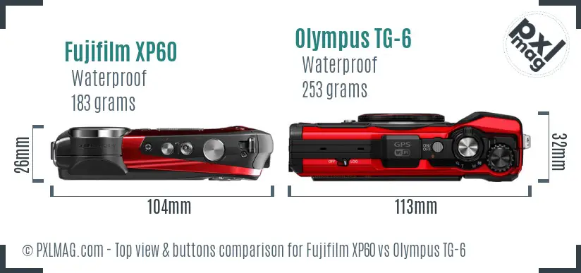 Fujifilm XP60 vs Olympus TG-6 top view buttons comparison