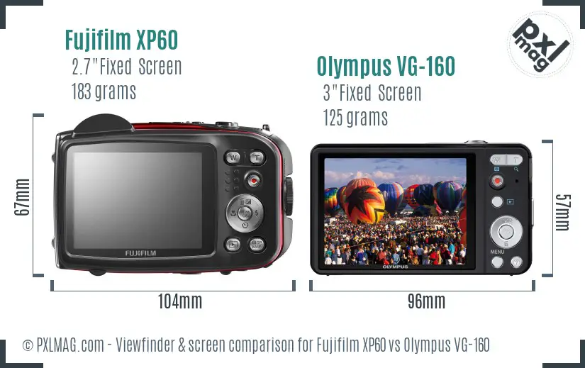 Fujifilm XP60 vs Olympus VG-160 Screen and Viewfinder comparison