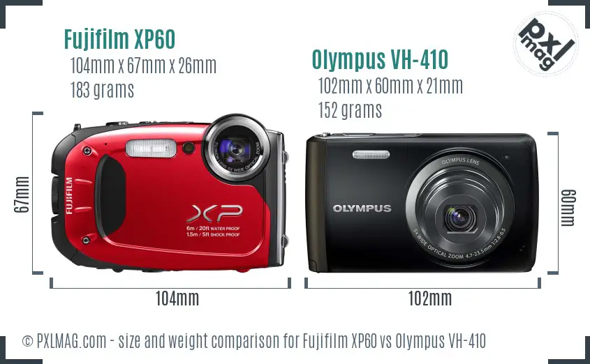 Fujifilm XP60 vs Olympus VH-410 size comparison