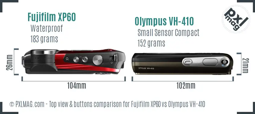 Fujifilm XP60 vs Olympus VH-410 top view buttons comparison